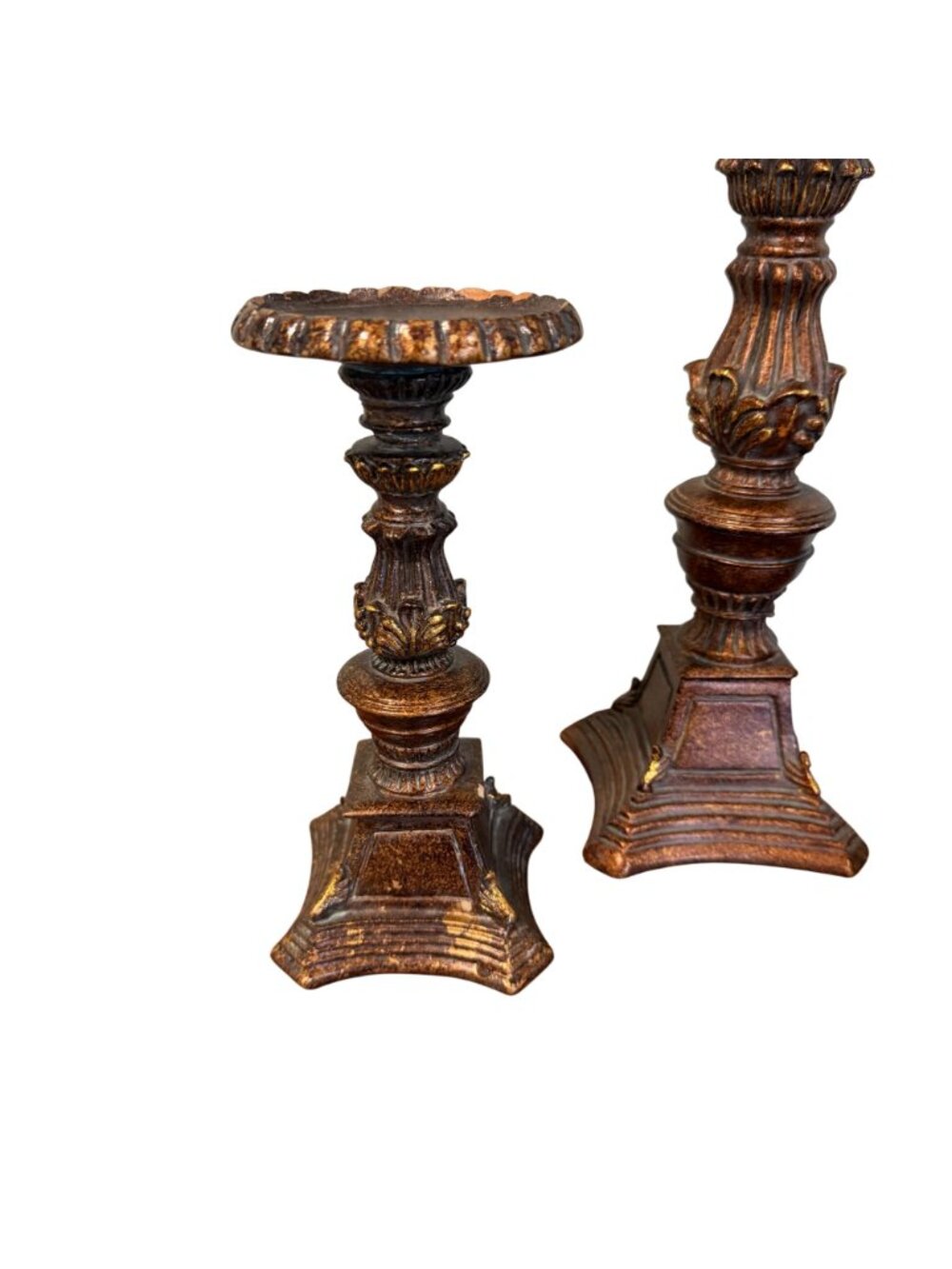 Antique Style Pedestal Candle Holder Stands Set Of 3 Table Ornate Resin Gold Bro - Picture 2 of 5